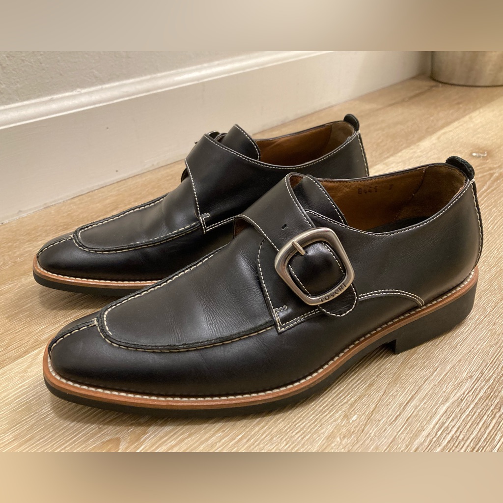 Michael Toschi Berta Monk Strap 8441 Black Leather Shoes Size 7 Good Condition